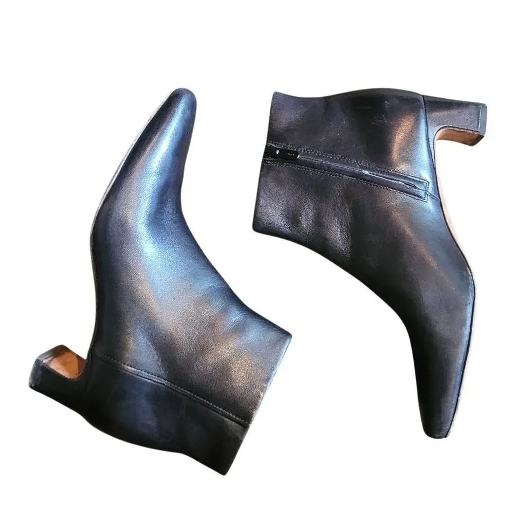 Vince Booties Women's 7 Black Harlan Ankle Leather Kitten Heel Chic Money